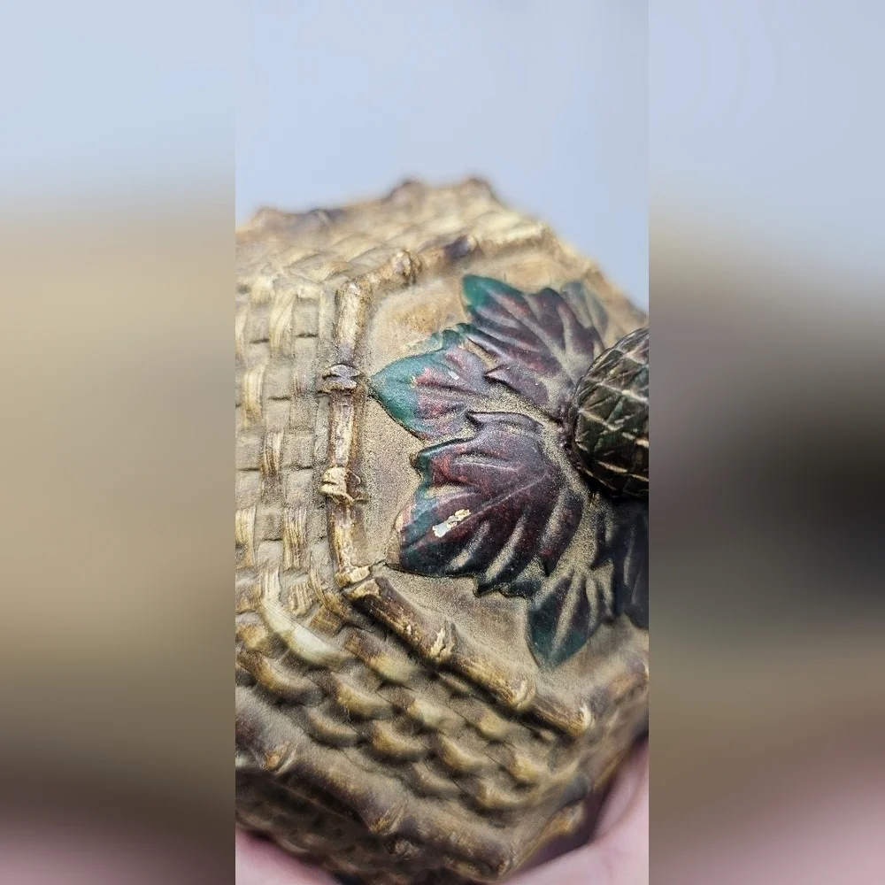 Unique Vintage Trinket Jewelry Box Chinese Style Woven Pineapple Lid Footed